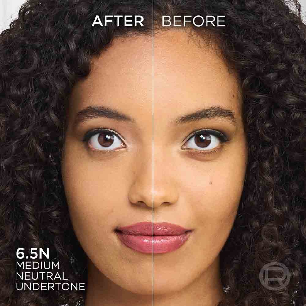 True Match liquid foundation 6.5N medium neutral undertone - Before After